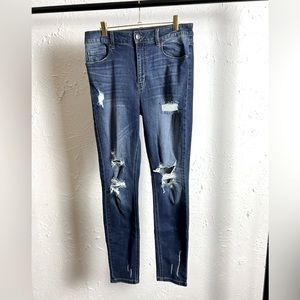 Dark blue, distressed, skinny jeans